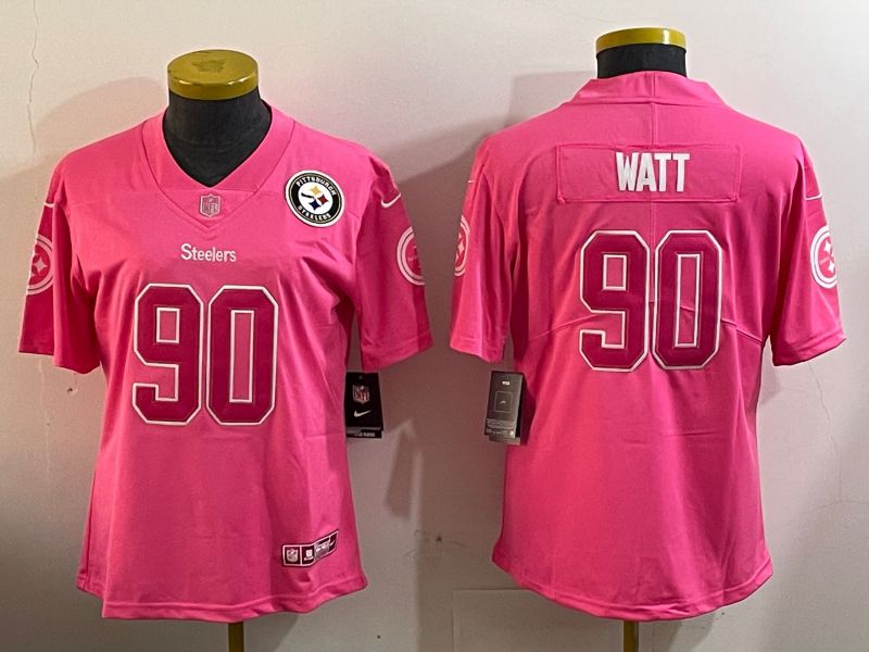 Women Pittsburgh Steelers #90 Watt Pink 2024 Nike Vapor Limited NFL Jersey style 3->women nfl jersey->Women Jersey